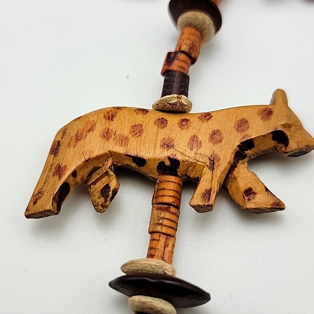 Handcrafted Animal Charm Necklace - Natural Wood Seed Pottery Ethnic Tribal 28" - Picture 9 of 12
